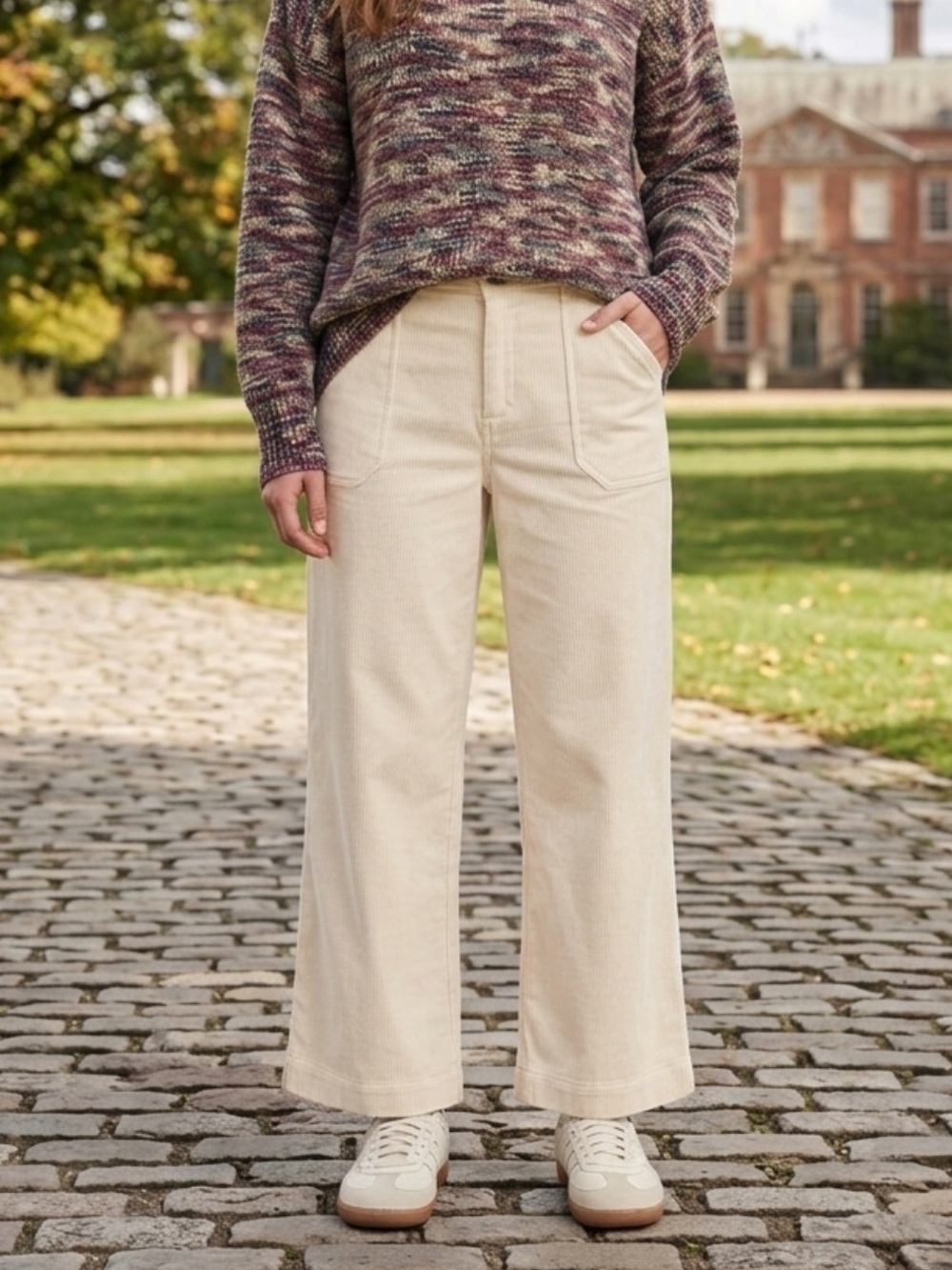 NWT High Waist Sloughy Wide Leg Cream Corduroy Pants XL W34 Yerse Utility Pocket